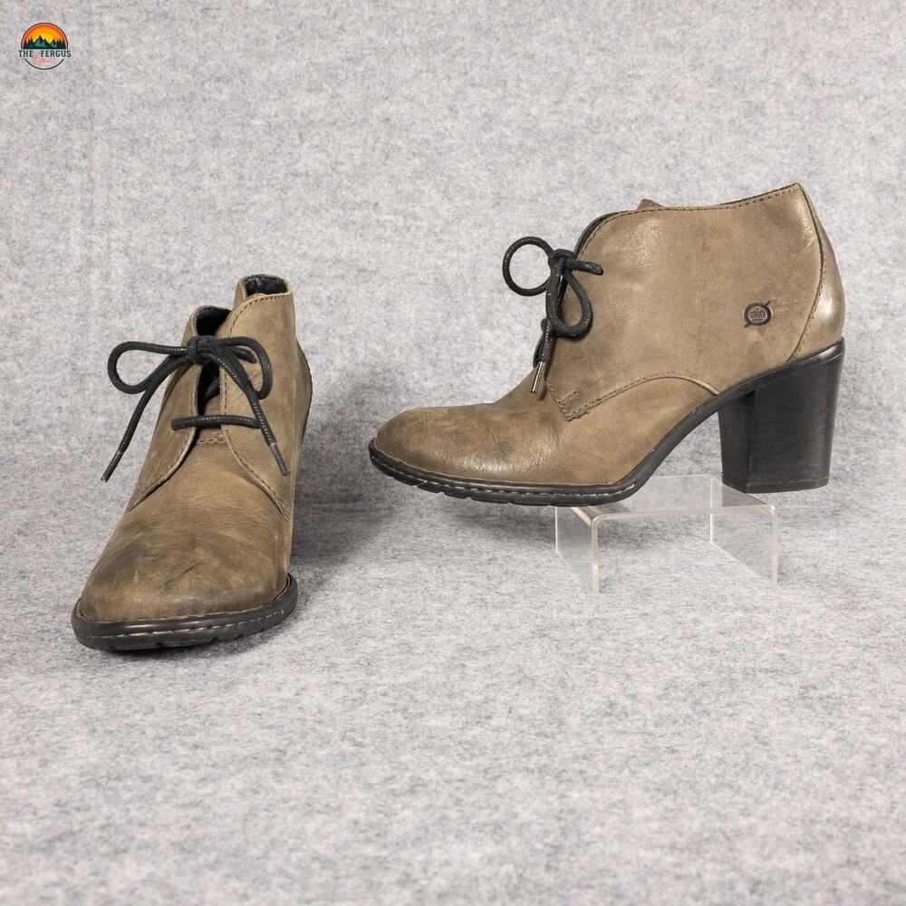 Born Ankle Bootie Brown Leather Block Heel Lace-Up Cottage B44522 Women's Sz 7.5